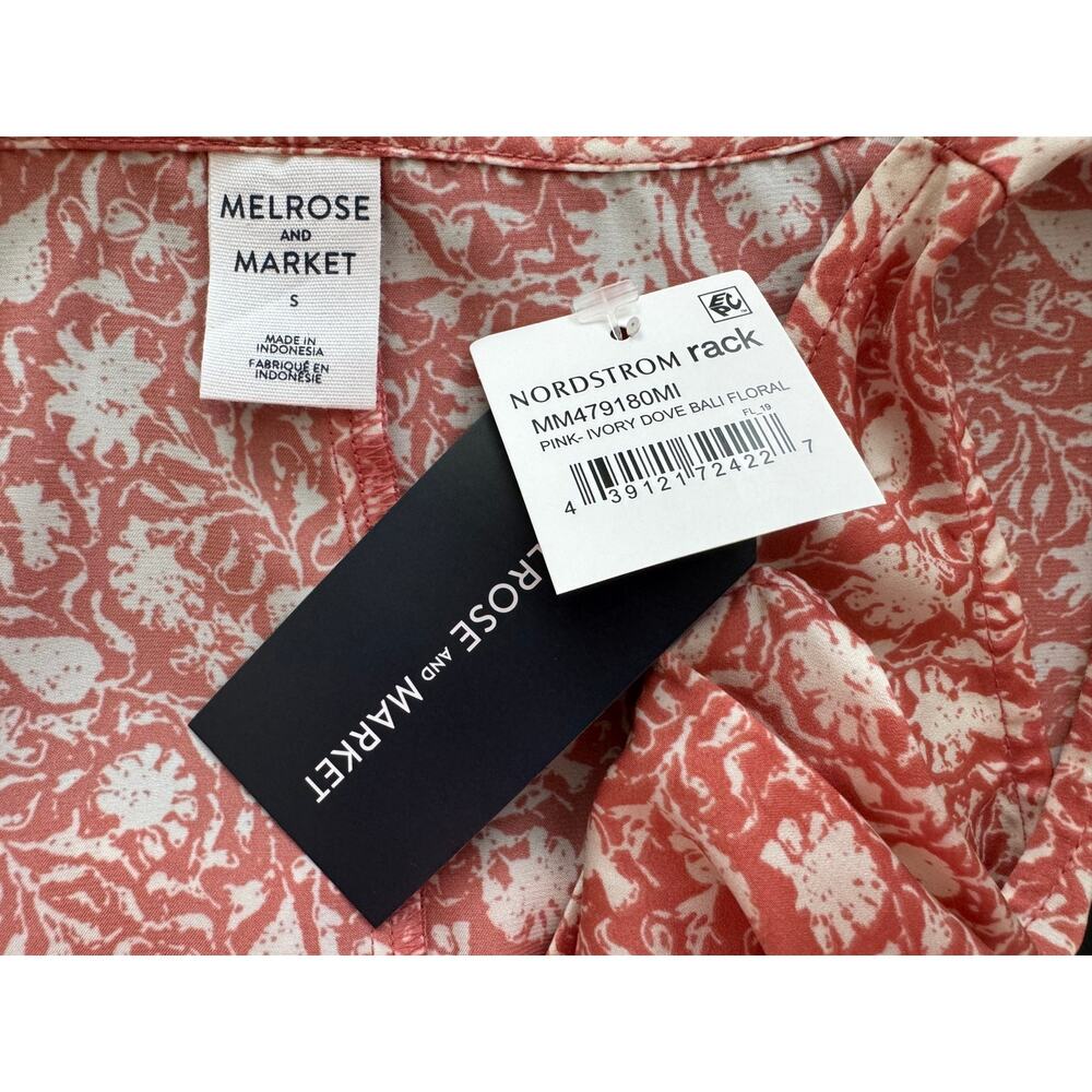 New ~ MELROSE and MARKET ~ Pink/Ivory Dove Bali Floral Cinched Front Top Size S - Picture 5 of 5